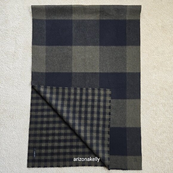 NWOT Banana Republic Wool Scarf Reversible Checks Black & Green Thick - Picture 1 of 13